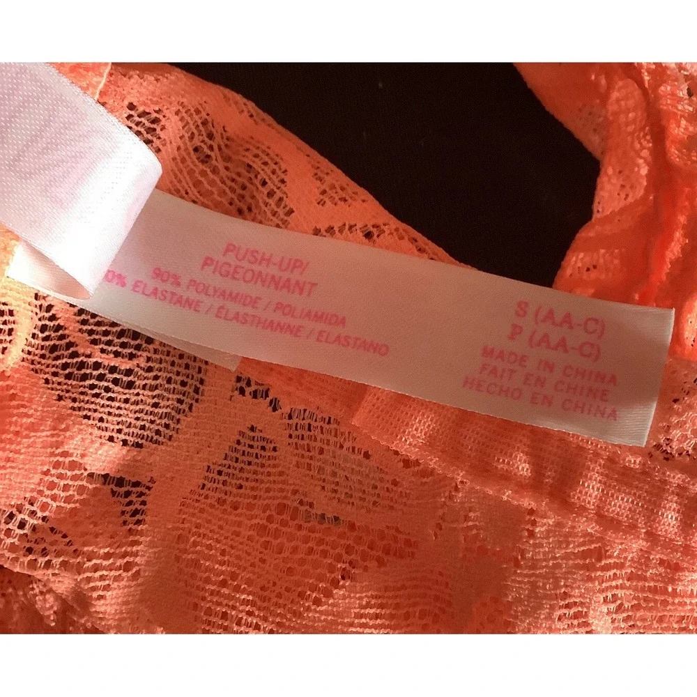 PINK by Victoria Secret Small Orange Push Up Lace Pigeonnant Bra 346678-4br - Picture 8 of 9